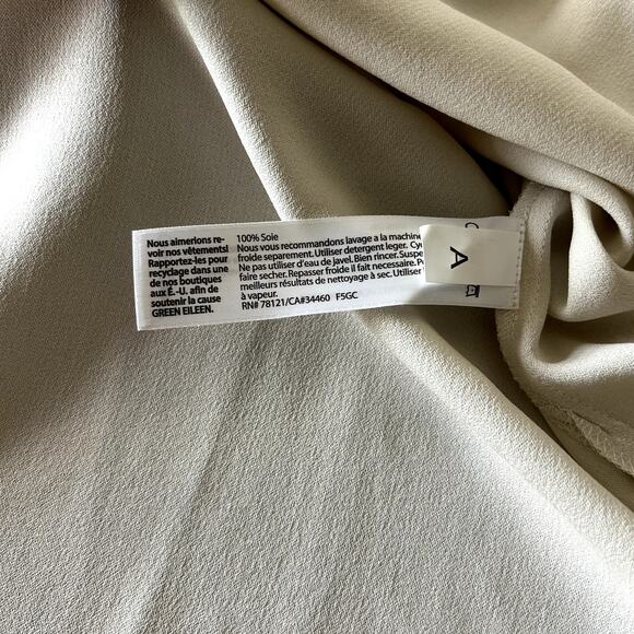 Eileen Fisher 100% Silk Georgette Crêpe Long Shell Bone Bateau Neck Top S Petite - Picture 9 of 16